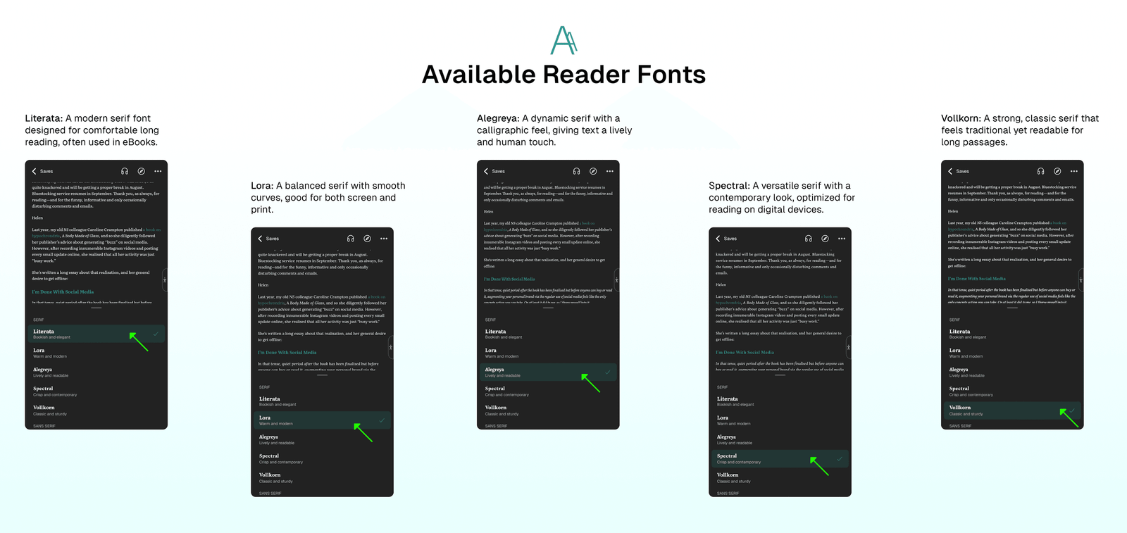Available Reader Fonts